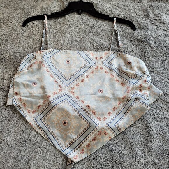 VINe Valley Womens Bandana Top Small Blue Satin Tie Back Handkerchief Boho 17259 - Picture 3 of 10